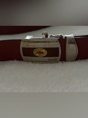 Vintage Titanic Buckle Leather Belt by Gillette Brown Leather 47 inches